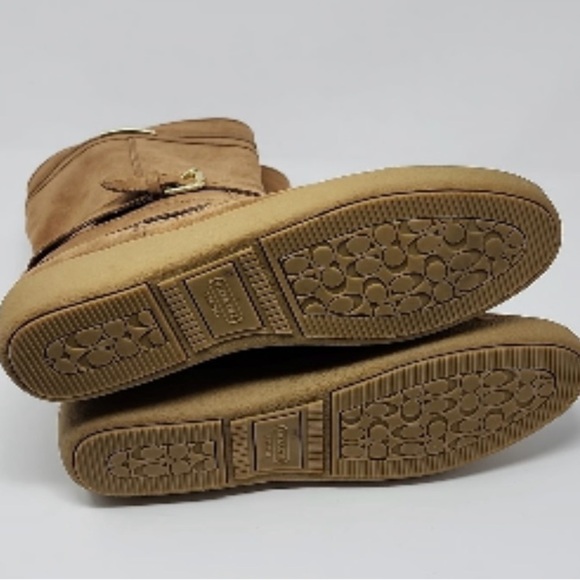 COACH "TALLULAH" TAN SUEDE & FAUX SHEARLING LINED EQUESTRIAN BOOTS SIZE 9 - Picture 2 of 4